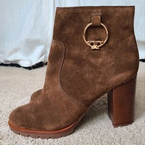 Tory Burch Sofia Lug Sole Suede Leather Boots sz 10.5M